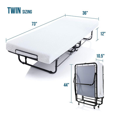 LUCID Rollaway Folding Guest Bed with Memory Foam Mattress